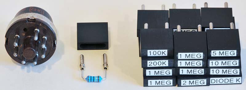 Resistor and diode plug-in elements for EC-1 two-pin sockets — shows the plug body style and component leads.